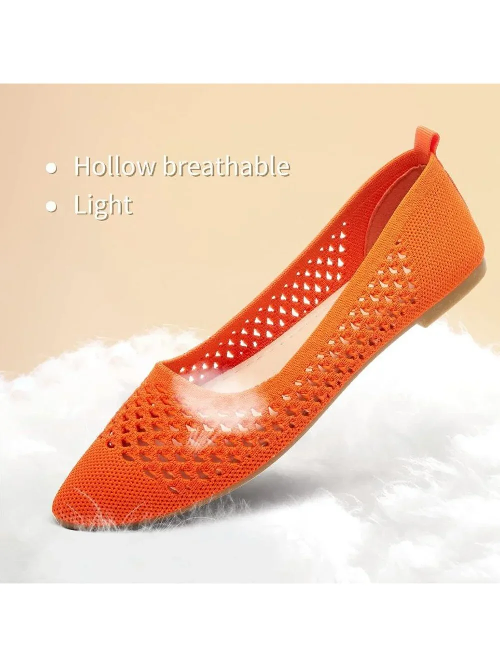Women's Orange Comfortable Knit Pointed Toe Slip On Business Casual Ballet Flats
